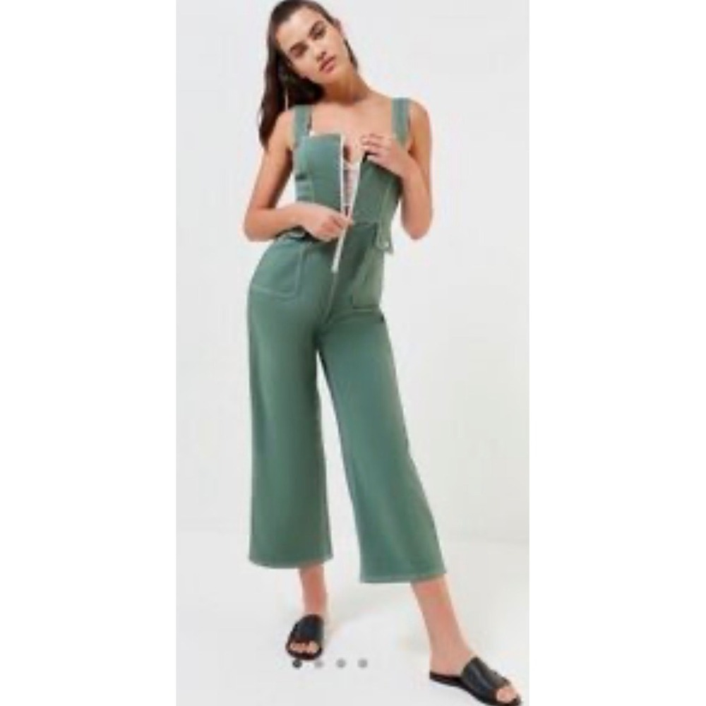 BDG Urban Outfitters Sage Green Zip Front Utility Jumpsuit Wide Leg Small S-P